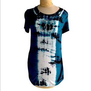 Green black white jersey knit tunic top- side slits XS